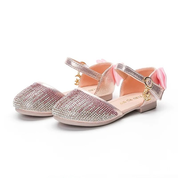Princess style slip-on sandals with rhinestones for girls, Mary Jane, flat shoes - Picture 4 of 8